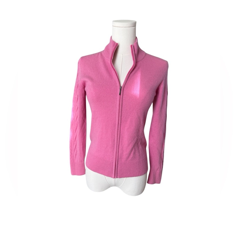 Caslon 100% cashmere soft girl luxury Vibrant Pink fitted Zip-Up sweater XS